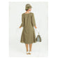Olive and grey linen Great Gatsby dress with 3/4 sleeves