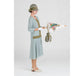 Great Gatsby linen dress in grey and olive with square neckline