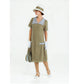 Downton Abbey day dress in olive and grey linen