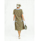 Downton Abbey day dress in olive and grey linen
