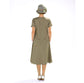 1920s fashion style linen dress in olive green with zigzag detail