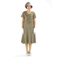 1920s fashion style linen dress in olive green with zigzag detail