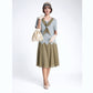 1920s fashion style linen dress in grey/olive green with zigzag detail