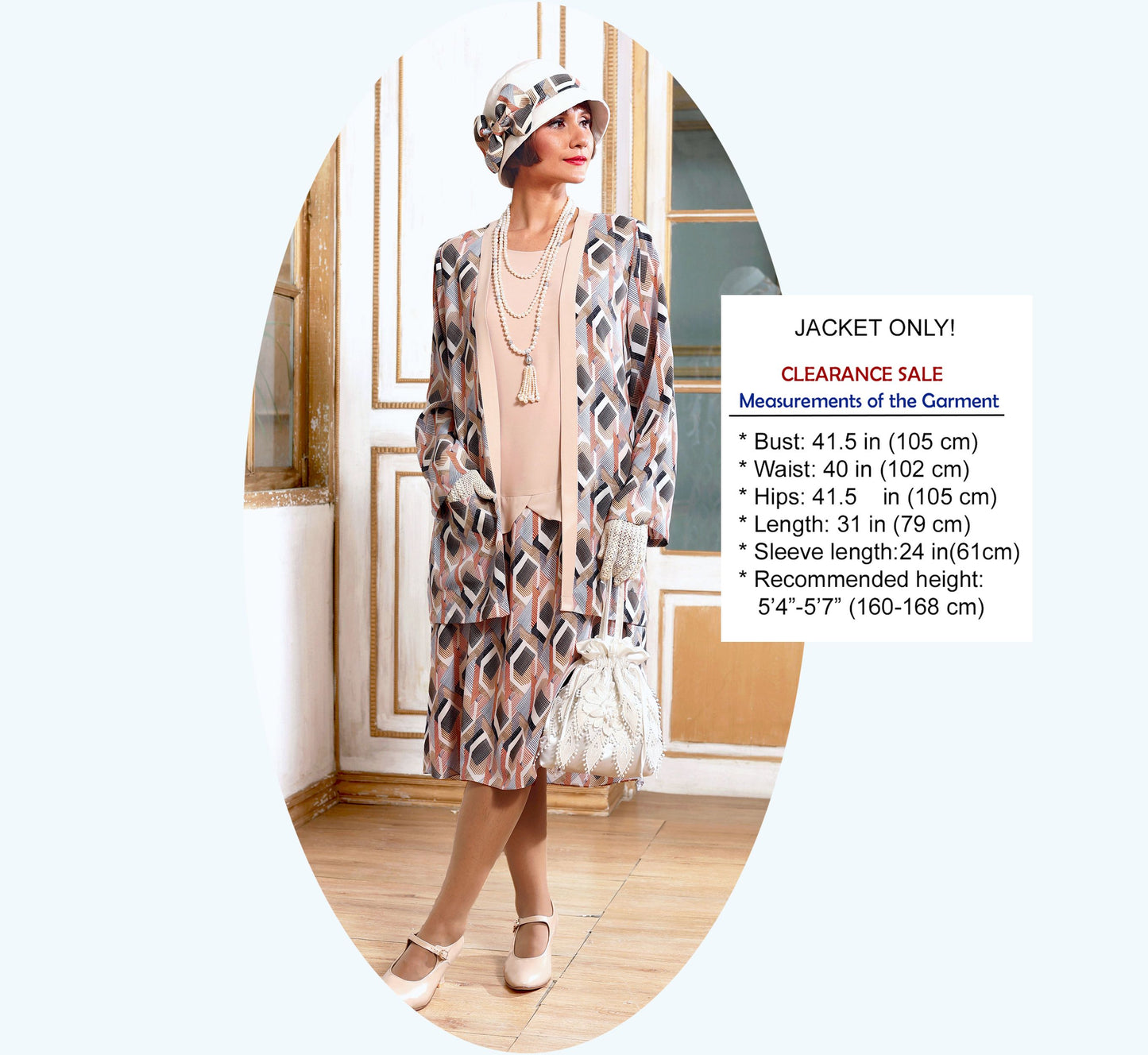 CLEARANCE: 1920s jacket in nude chiffon/amunzen print