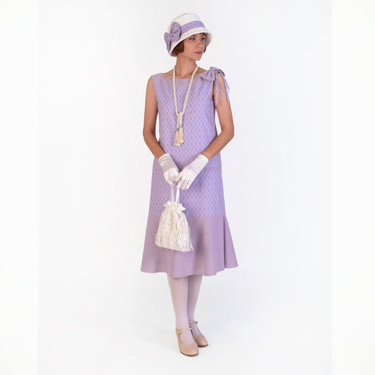 1920s cloche hat in lavender and off white cotton