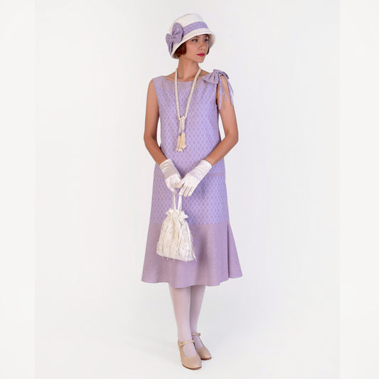 1920s high tea Great Gatsby dress made of light purple cotton