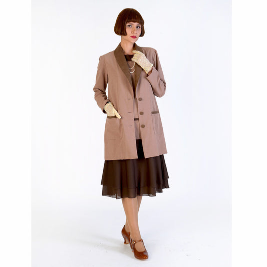 Gatsby jacket- or 2-piece ensemble with dress- in 2-toned brown cotton - a vintage-inspired Roaring Twenties jacket/dress