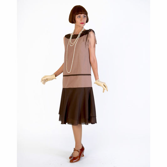 1920s-inspired Gatsby dress of 2-toned brown cotton - a vintage-inspired Roaring Twenties dress