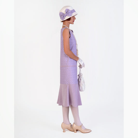 1920s high tea Great Gatsby dress made of light purple cotton