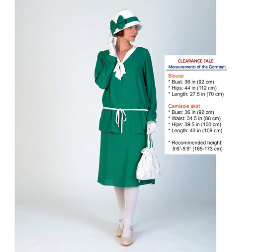 CLEARANCE: 2-piece 1920s ensemble in green with off-white details