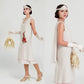 Chiffon roaring 20s dress in bleached linen color with shoulder train - a vintage-style dress