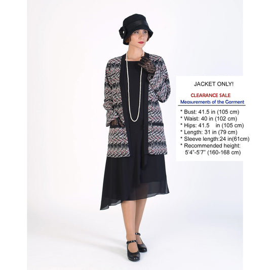 CLEARANCE: Vintage-inspired chiffon 1920s jacket in black, white and red