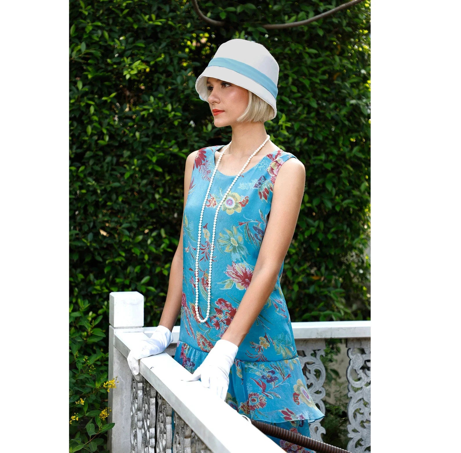 Deep sky blue Great Gatsby silk chiffon dress with tiered skirt LaVieDelight Deep sky blue Great Gatsby silk chiffon dress with tiered skirt LaVieDelight