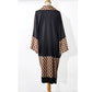 Satin kimono robe with shawl lapel in black and brown geometric print