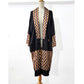 Black 1920s fashion inspired satin kimono robe with brown print