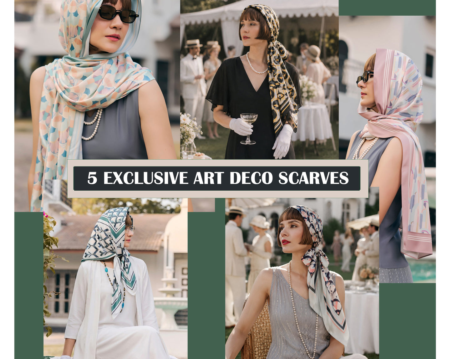 xclusive Art Deco silky satin scarves to complement your 1920s outfit