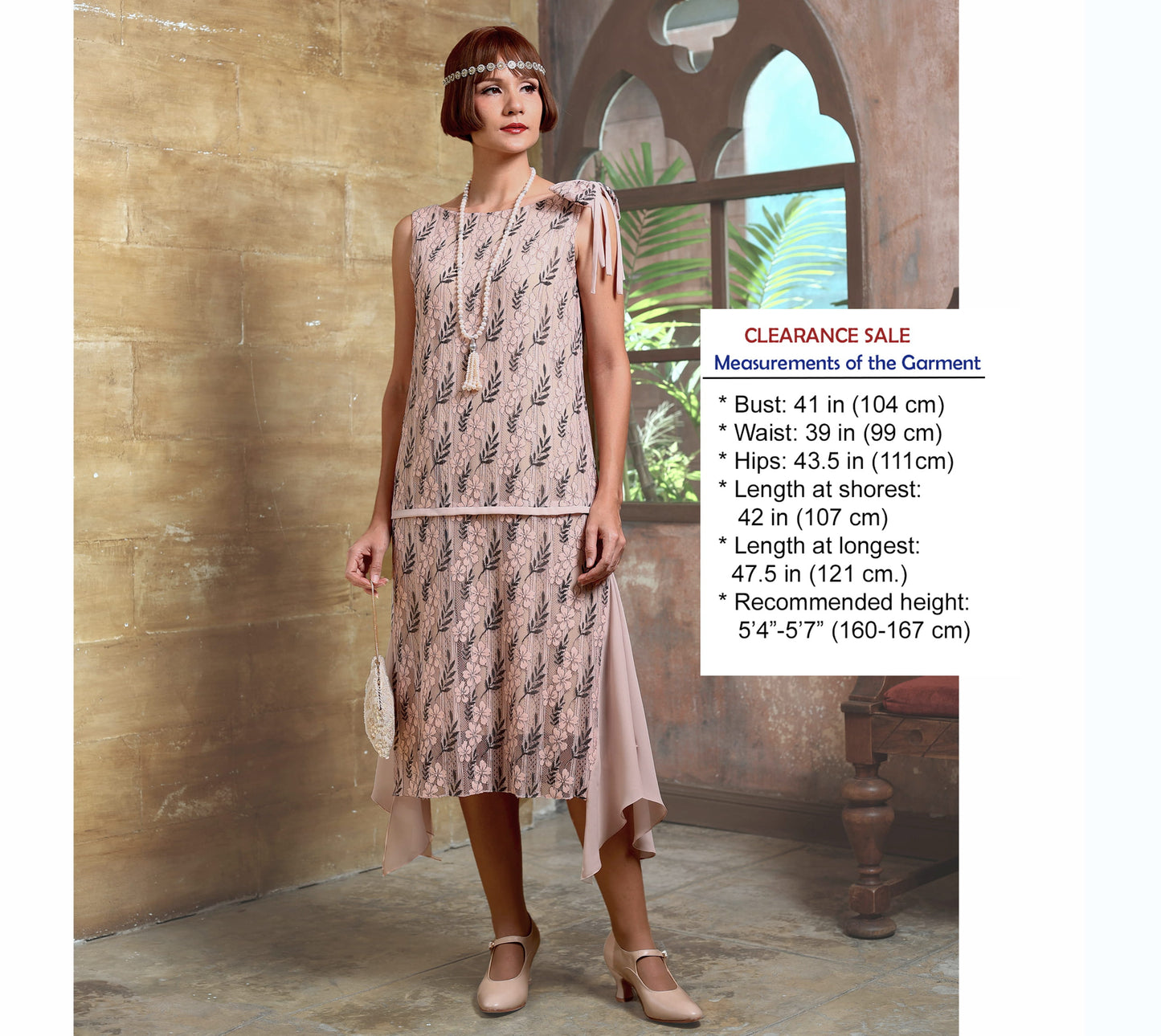 CLEARANCE: 1920s Great Gatsby party dress in pink and black lace