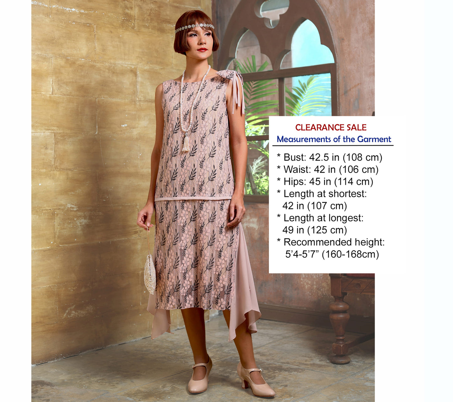 CLEARANCE: 1920s Great Gatsby dress in pink and black lace