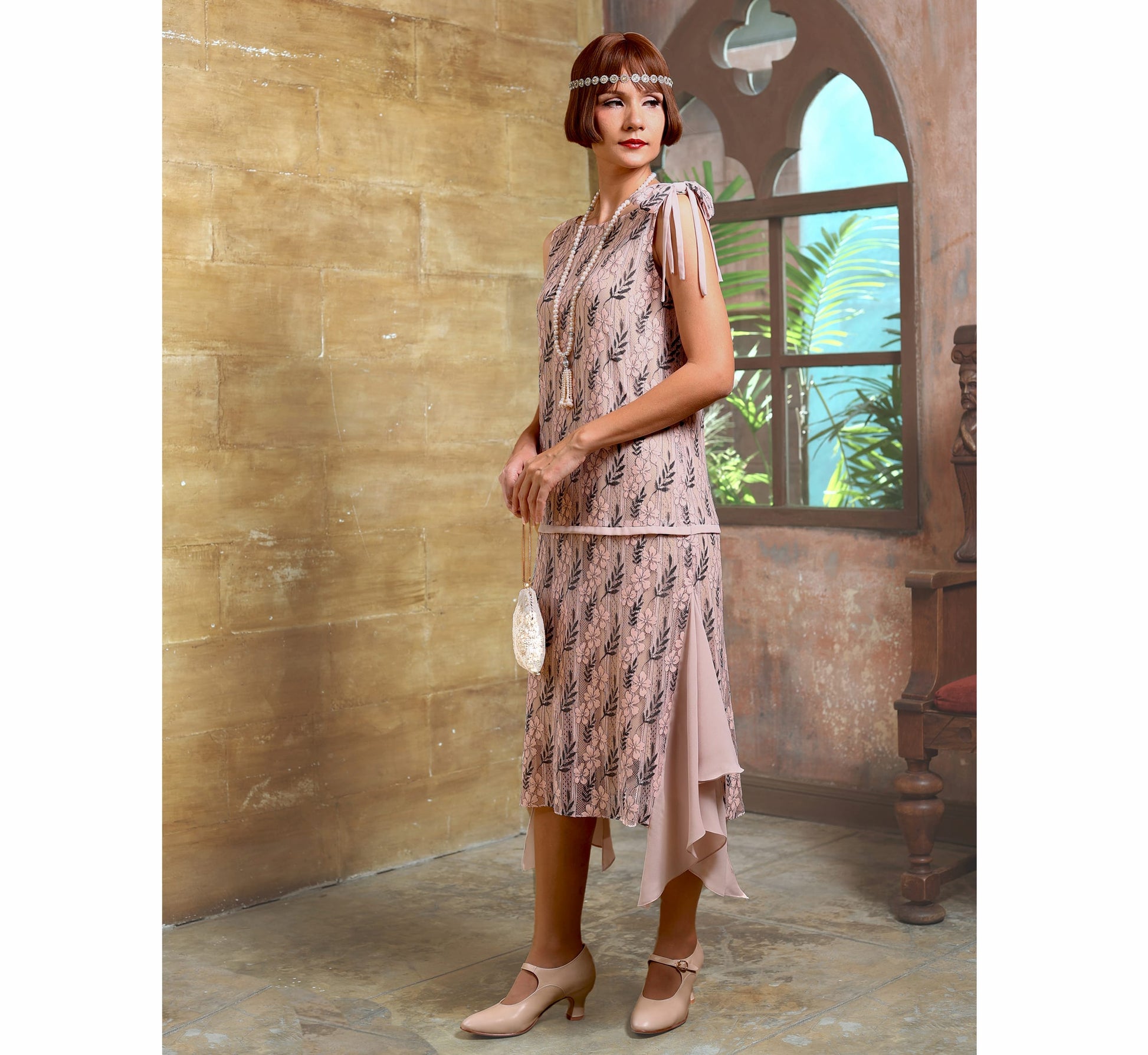 1920s Great Gatsby party dress in pink and black lace LaVieDelight 1920s Great Gatsby party dress in pink and black lace LaVieDelight
