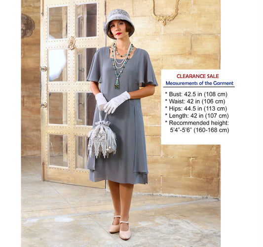 CLEARANCE: Grey Great Gatsby high tea dress with butterfly sleeves