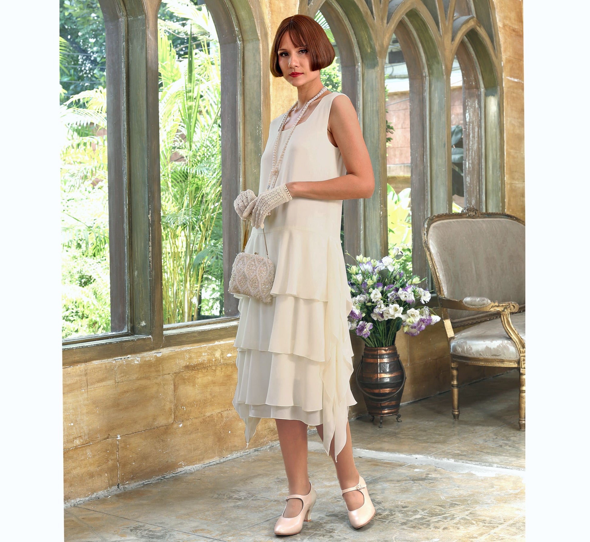 Cream Roaring 20s party dress with layered skirt LaVieDelight Cream Roaring 20s party dress with layered skirt LaVieDelight
