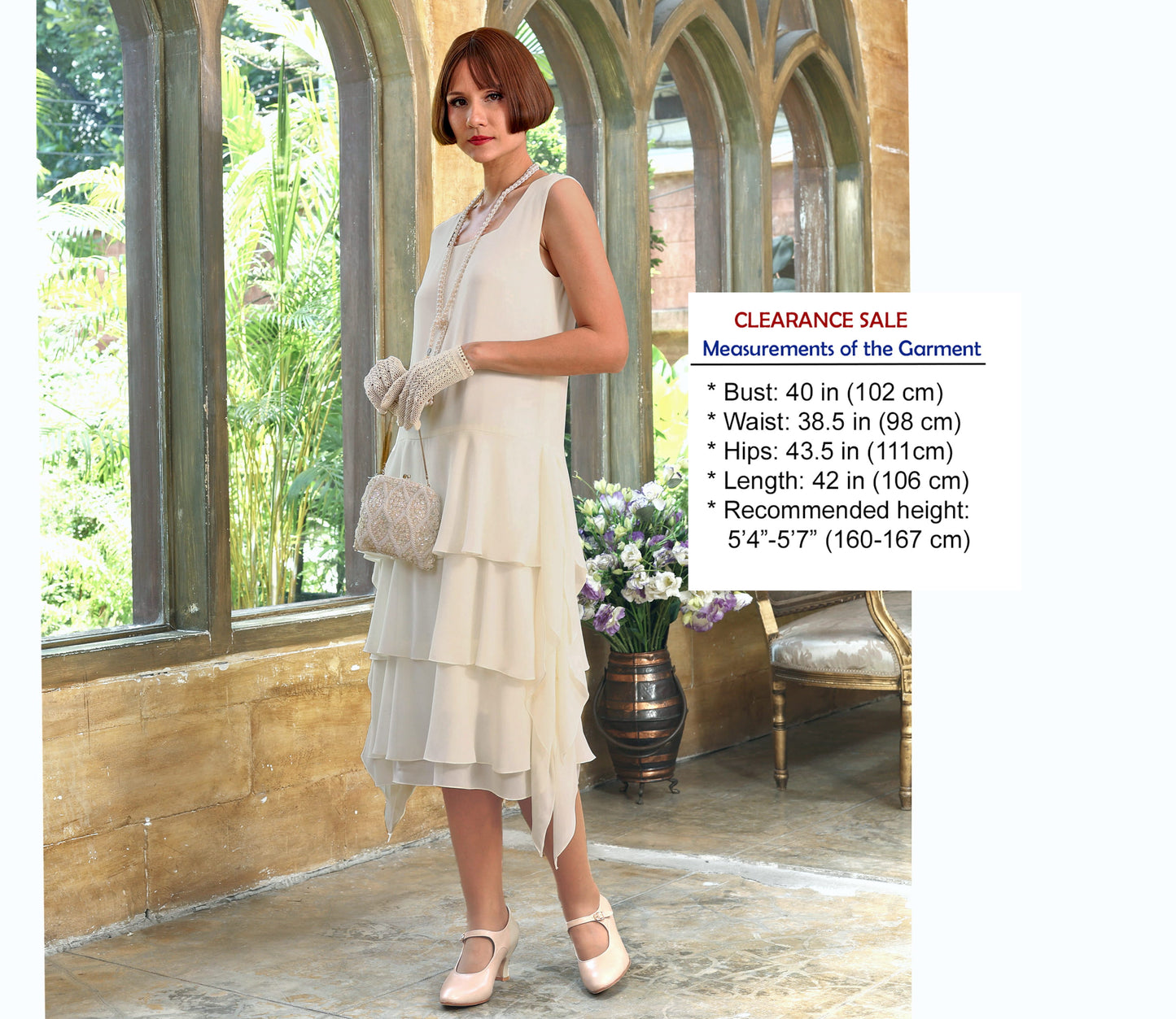 CLEARANCE: Cream Roaring 20s party dress with layered skirt
