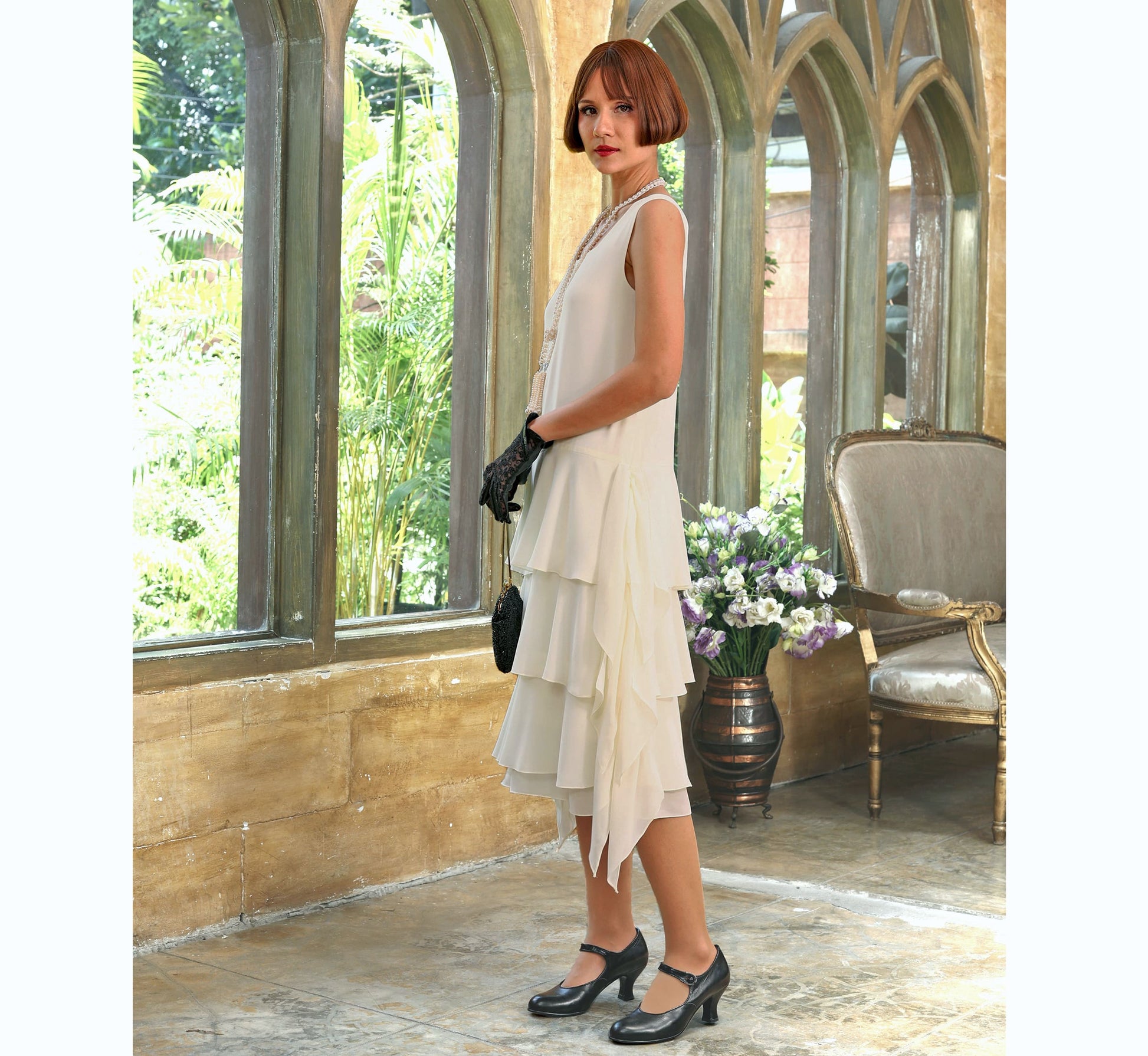 Cream Roaring 20s party dress with layered skirt LaVieDelight Cream Roaring 20s party dress with layered skirt LaVieDelight
