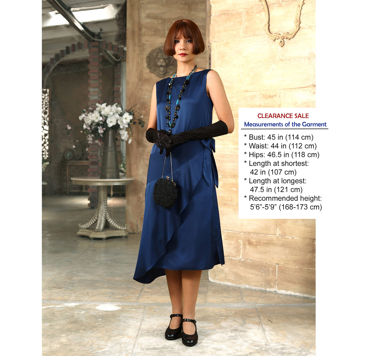 CLEARANCE: 1920s Great Gatsby evening dress in blue satin