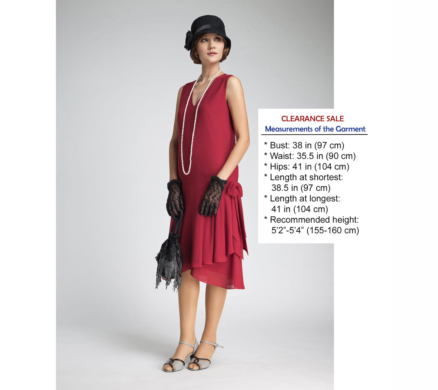 CLEARANCE: Maroon red chiffon flapper dress with drape and bow