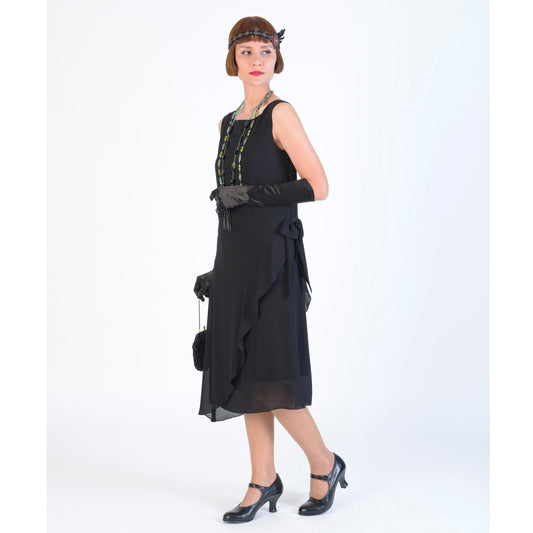 1920s Great Gatsby dress in black chiffon with a boat neck - a vintage-inspired Roaring Twenties dress