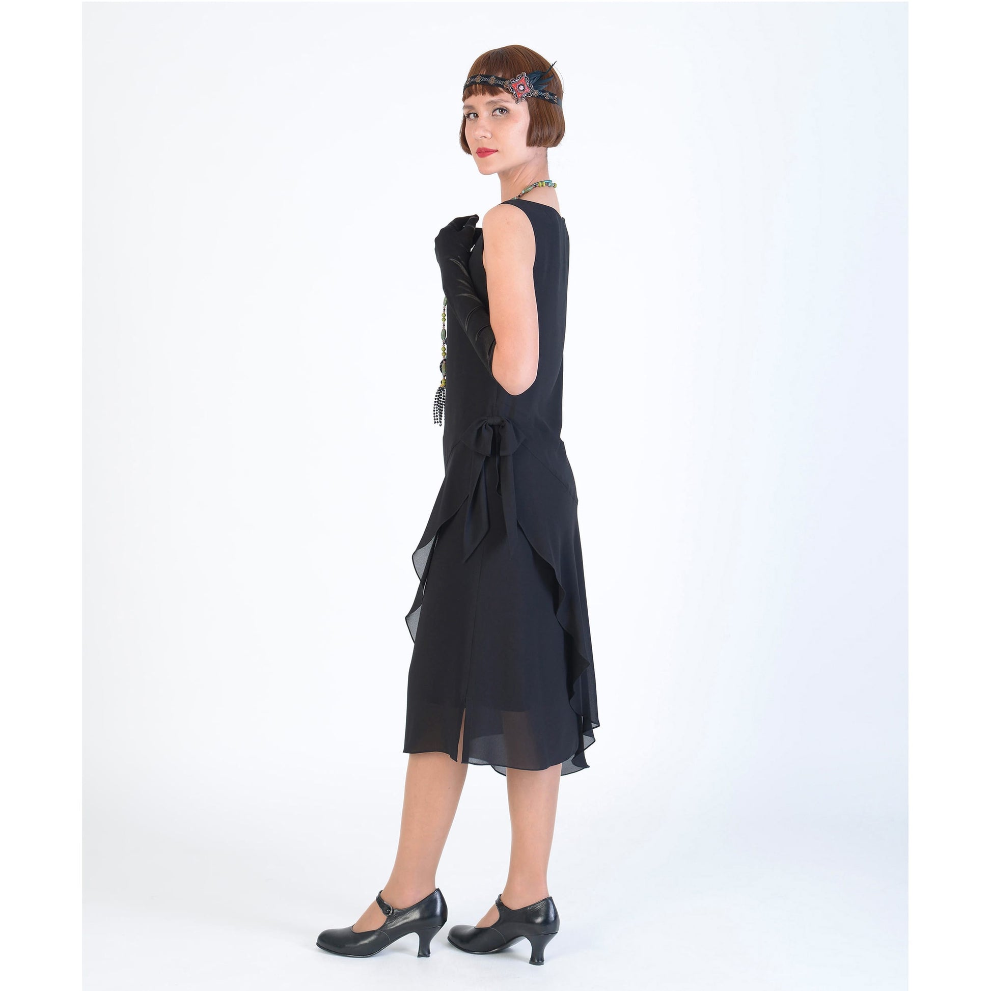 1920s Great Gatsby dress in black chiffon with a boat neck – LaVieDelight