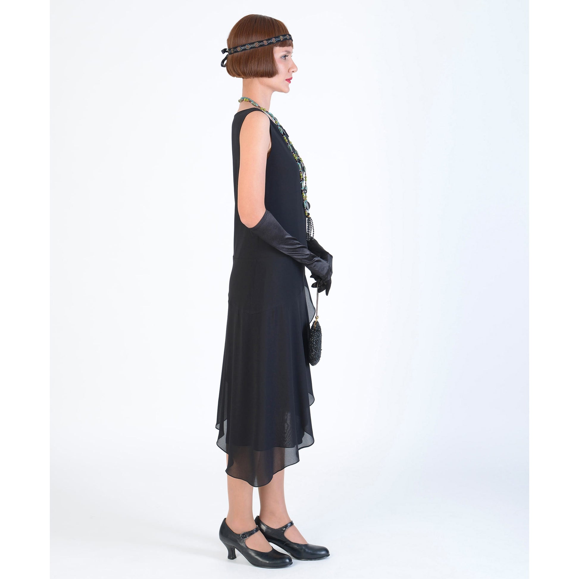 1920s Great Gatsby dress in black chiffon with a boat neck – LaVieDelight