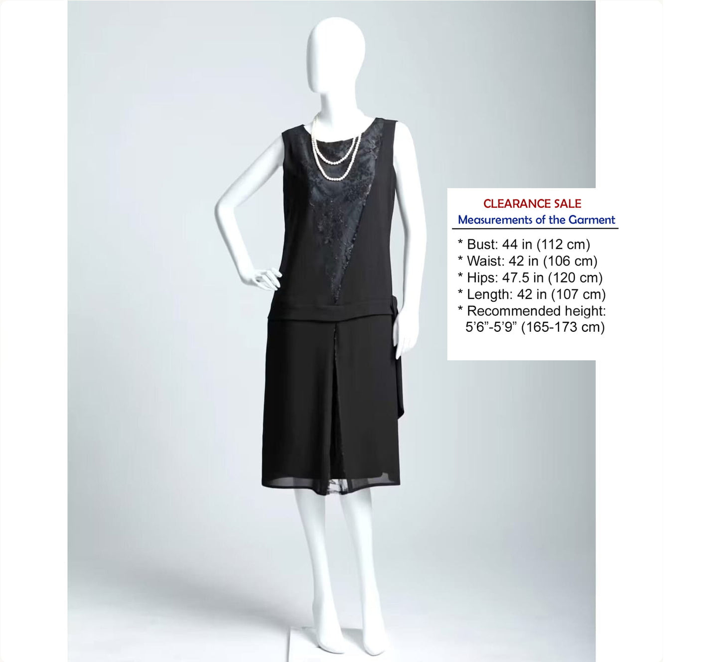 CLEARANCE: Sleeveless black chiffon and lace flapper dress