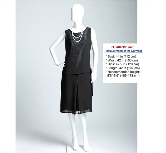 CLEARANCE: Sleeveless black chiffon and lace flapper dress