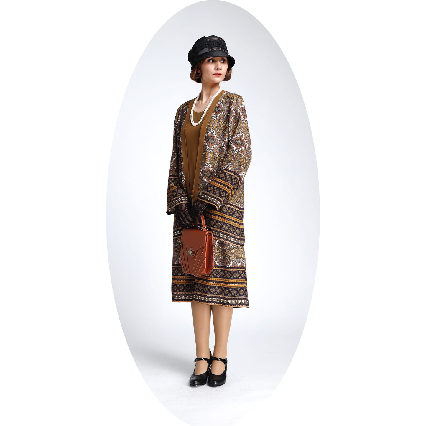 1920s vintage inspired Gatsby day jacket in brown print