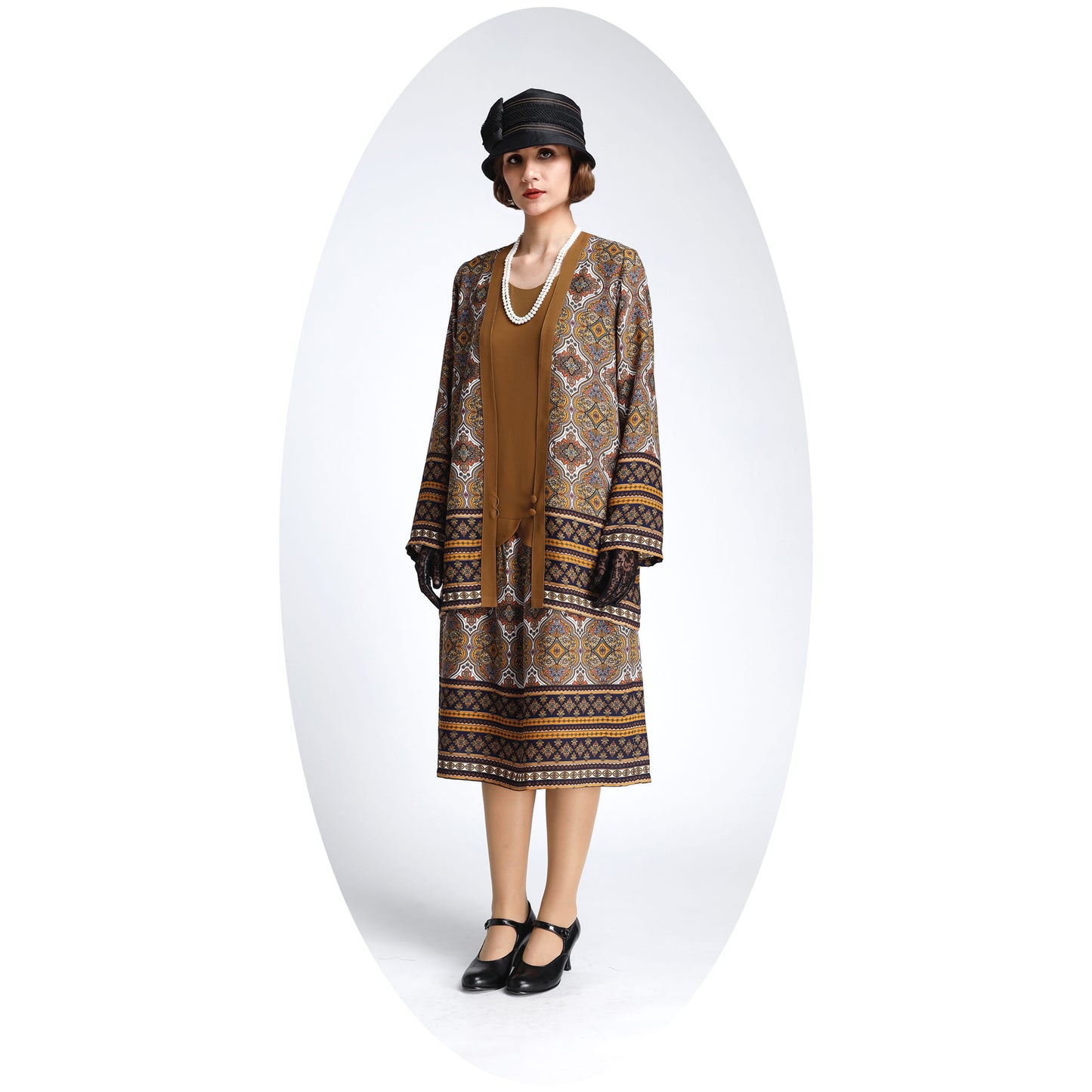 1920s vintage inspired Gatsby day jacket in brown print
