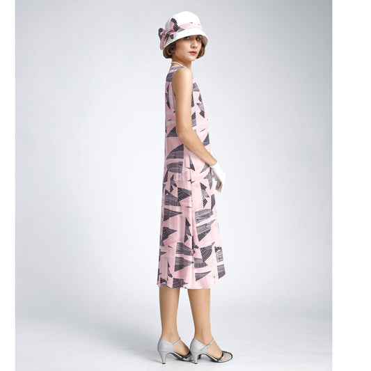 1920s-inspired flapper dress in pink and black with drape and bow. Can be worn as a Great Gatsby dress, Downton Abbey dress or 20s high tea dress.