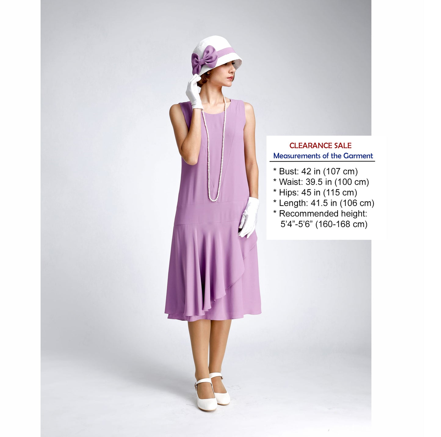 CLEARANCE: Lavender crepe georgette 1920s dress with a ruffled skirt detail