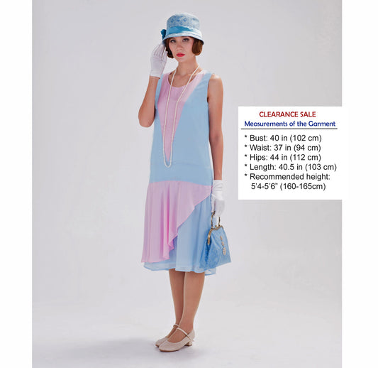 CLEARANCE: Light Blue Pink 1920s Gatsby Day Dress in Drop Waist Style
