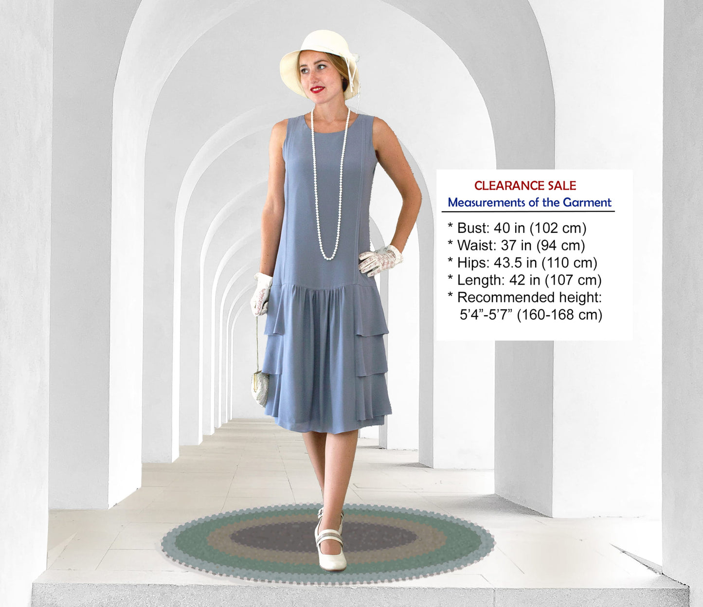 CLEARANCE: Grey 1920s drop waist dress with tiered skirt