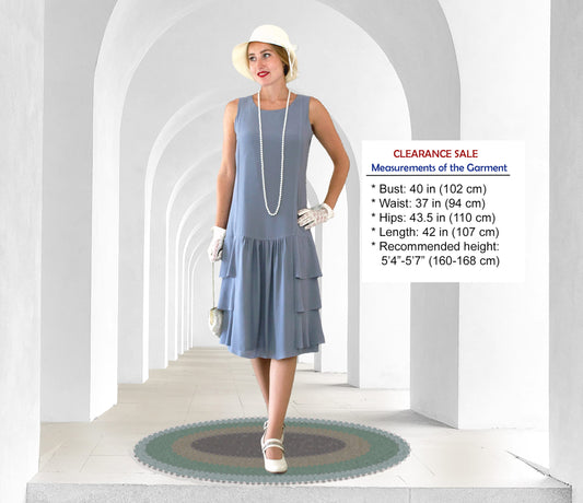 CLEARANCE: Grey 1920s drop waist dress with tiered skirt