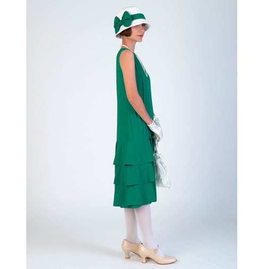 Great Gatsby chiffon dress in green with tiered skirt