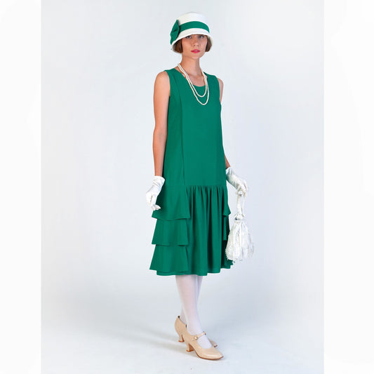 Great Gatsby chiffon dress in green with tiered skirt - a vintage-inspired Roaring Twenties dress
