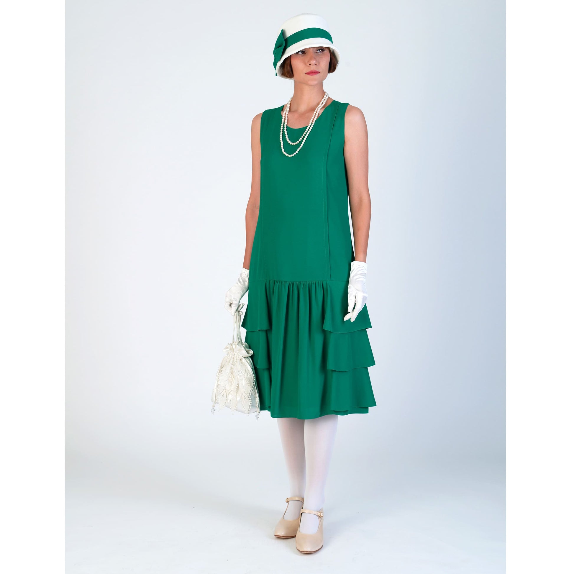Great Gatsby chiffon dress in green with tiered skirt LaVieDelight Great Gatsby chiffon dress in green with tiered skirt LaVieDelight