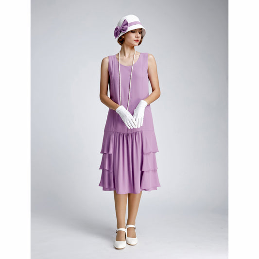 Great Gatsby hat with off-white cotton and lavender ribbon