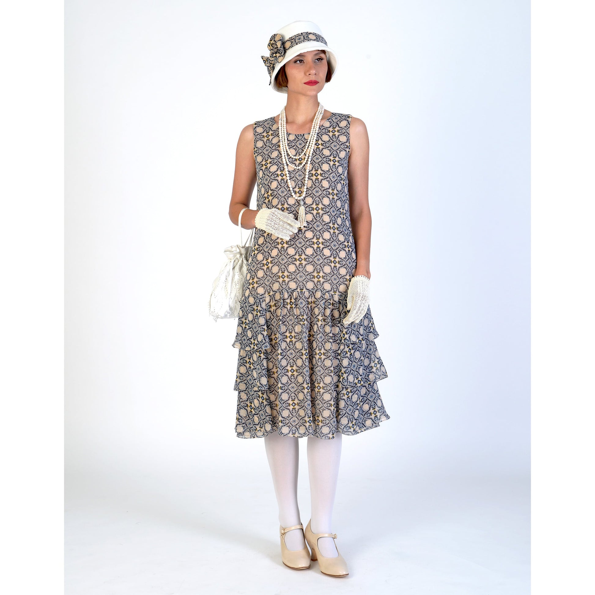 CLEARANCE: 1920s Gatsby dress of chiffon with tiered skirt and tile pa – LaVieDelight