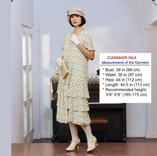CLEARANCE: Summer art deco dress with tiered skirt & flutter sleeves