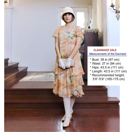 CLEARANCE: Orange floral silk chiffon 1920s dress with tiered skirt