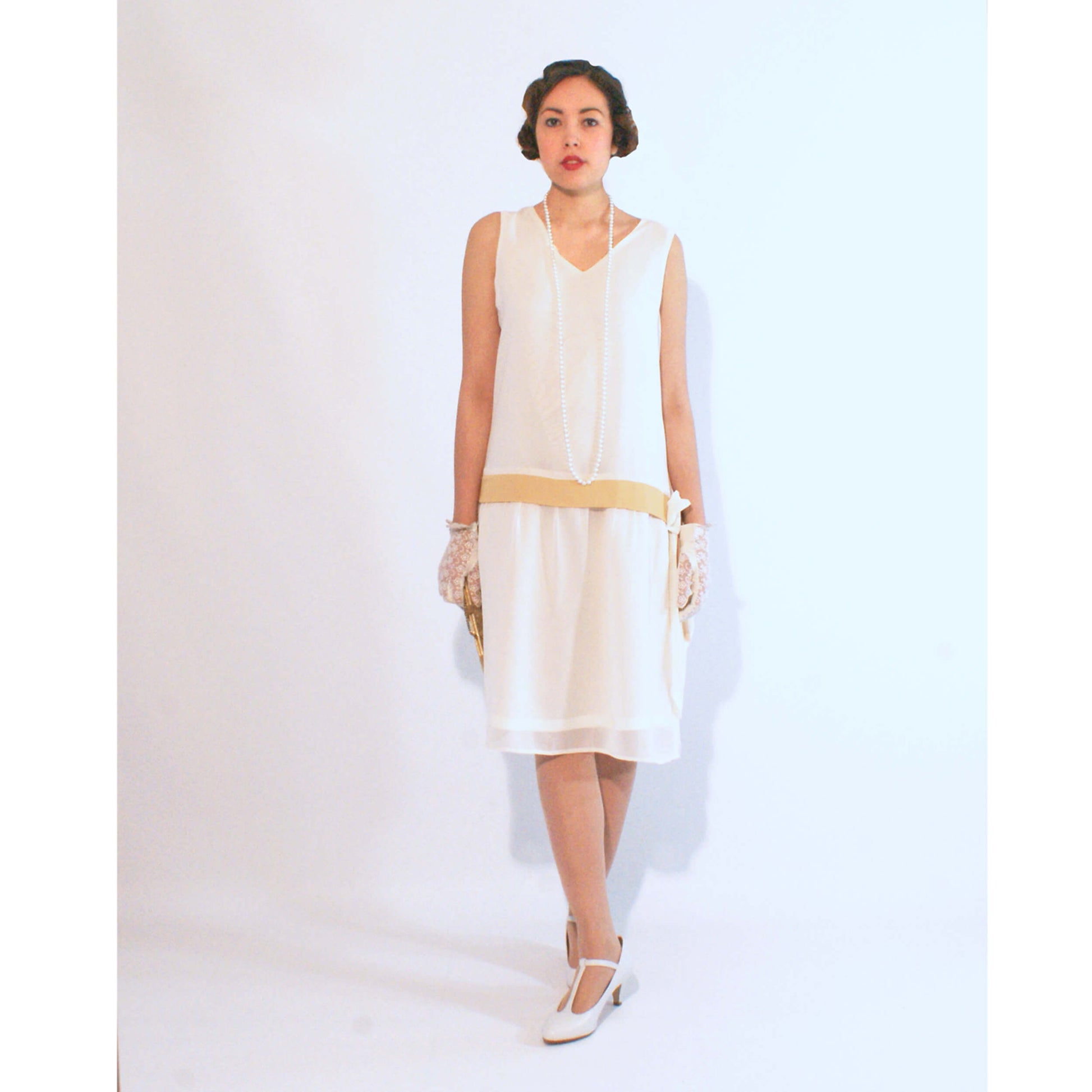 1920s inspired off-white chiffon flapper dress with marigold details LaVieDelight 1920s inspired off-white chiffon flapper dress with marigold details LaVieDelight