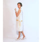 1920s inspired flapper dress made of off-white chiffon with pale marigold details